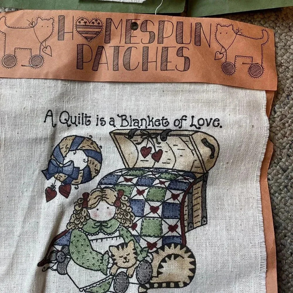 VTG 2 Homespun Patches Fabric for Sewing Pillows Stockings Nursery Room Decor - Picture 3 of 4